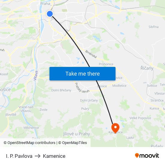 I. P. Pavlova to Kamenice map