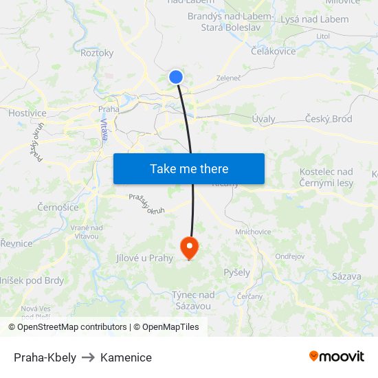 Praha-Kbely to Kamenice map