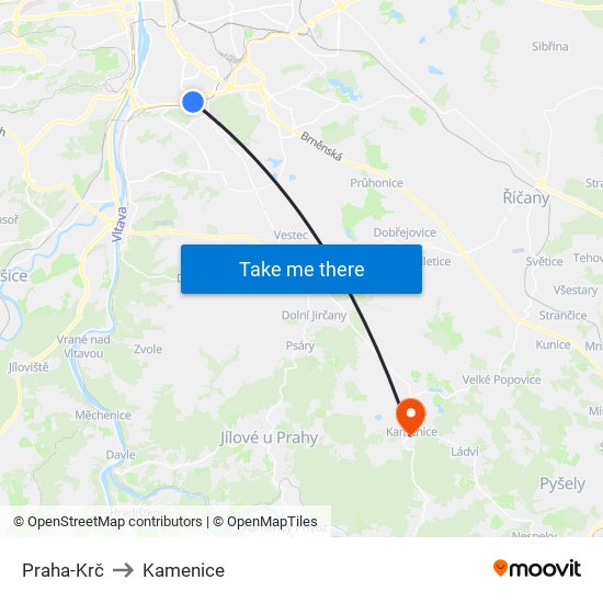 Praha-Krč to Kamenice map