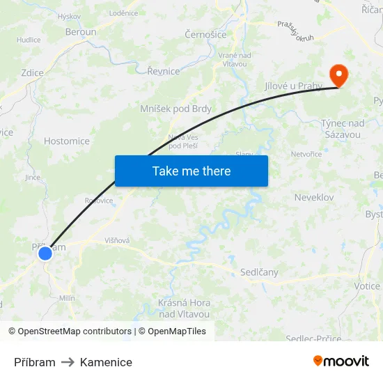 Příbram to Kamenice map
