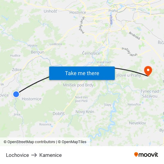 Lochovice to Kamenice map