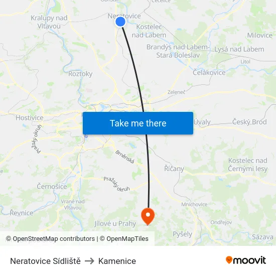 Neratovice Sídliště to Kamenice map