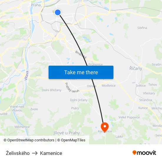 Želivského (O) to Kamenice map