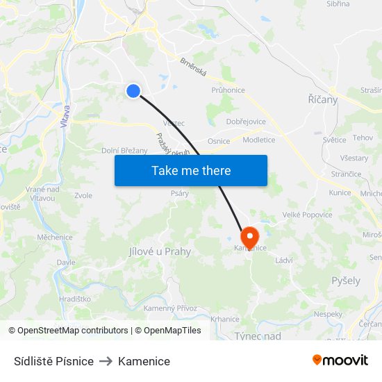 Sídliště Písnice to Kamenice map