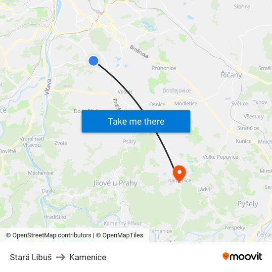 Stará Libuš to Kamenice map