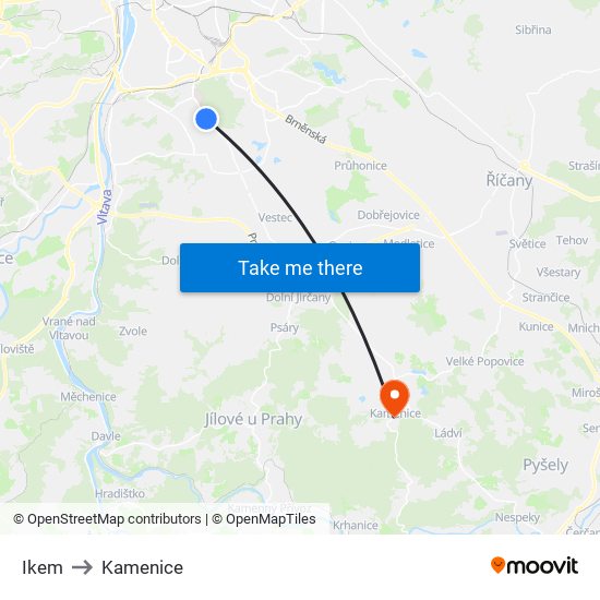 Ikem to Kamenice map