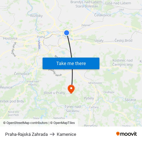 Praha-Rajská Zahrada to Kamenice map