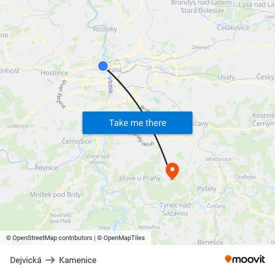 Dejvická to Kamenice map