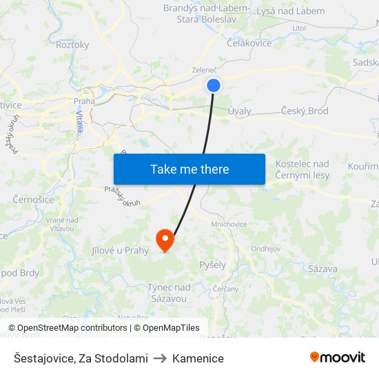 Šestajovice, Za Stodolami to Kamenice map