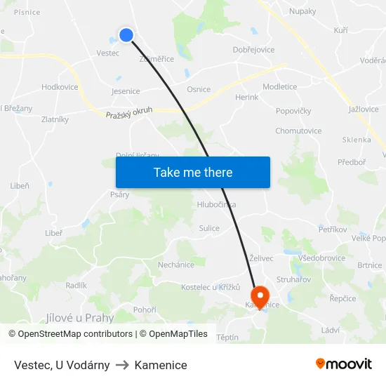 Vestec, U Vodárny to Kamenice map