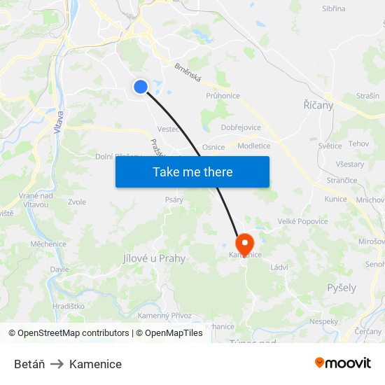 Betáň to Kamenice map