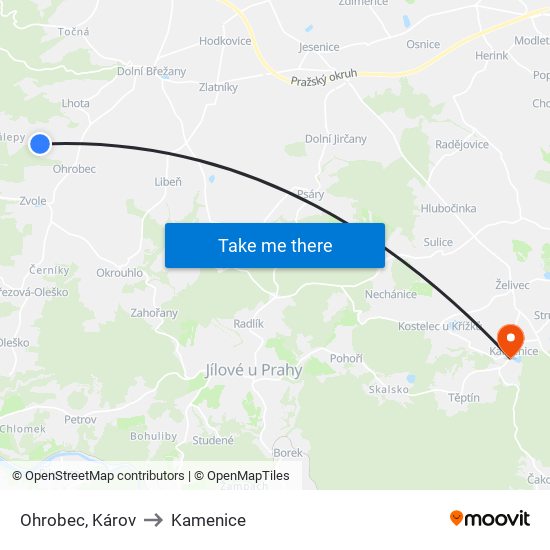 Ohrobec, Károv (B) to Kamenice map