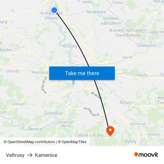 Veltrusy to Kamenice map