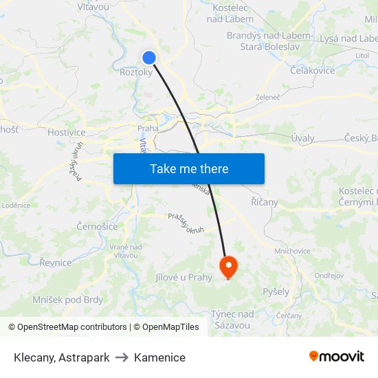 Klecany, Astrapark to Kamenice map