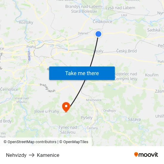Nehvizdy to Kamenice map