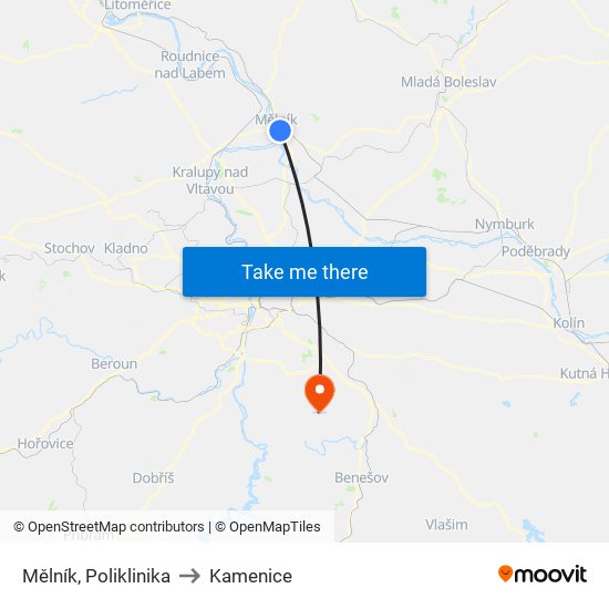 Mělník, Poliklinika to Kamenice map