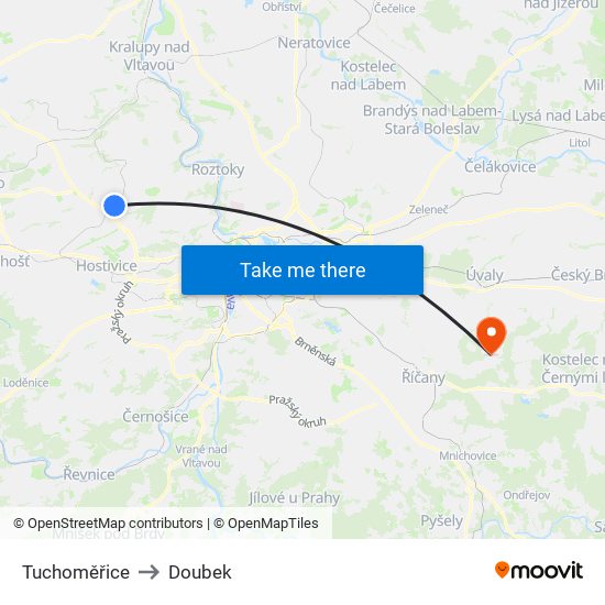 Tuchoměřice to Doubek map
