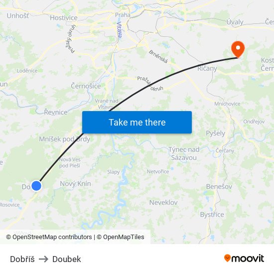 Dobříš to Doubek map