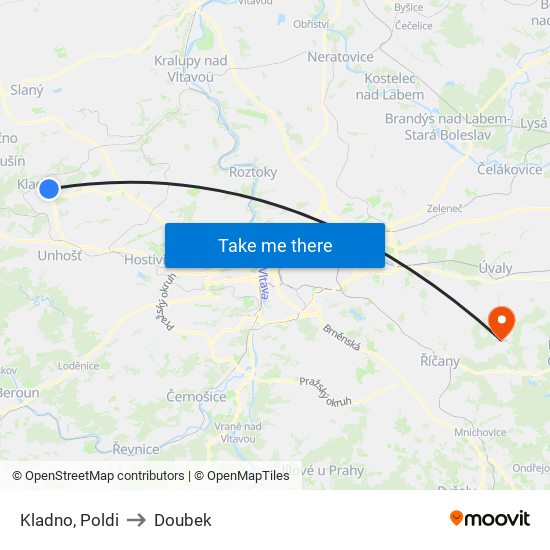 Kladno, Poldi to Doubek map