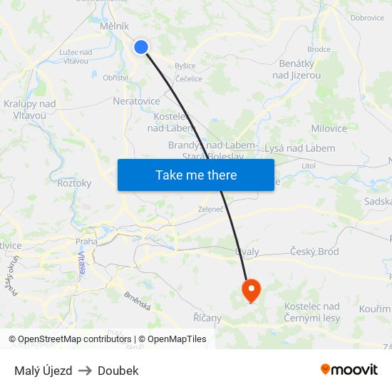 Malý Újezd to Doubek map