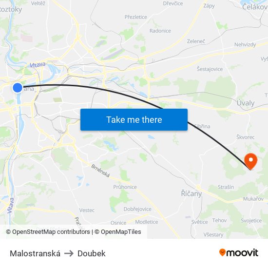 Malostranská to Doubek map