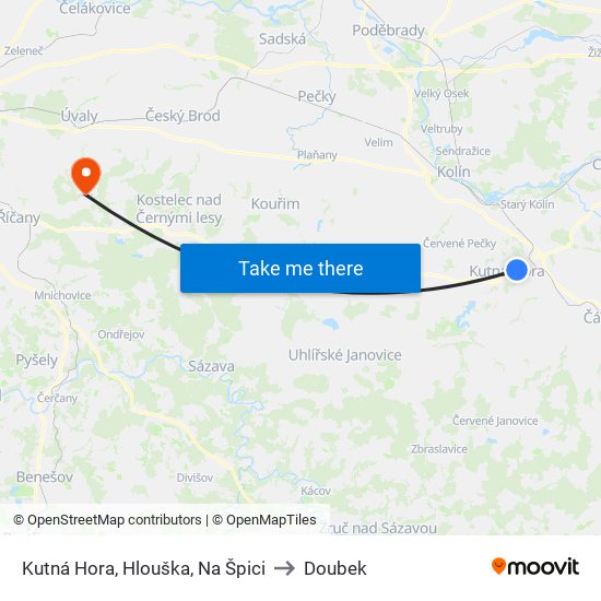 Kutná Hora, Hlouška, Na Špici to Doubek map