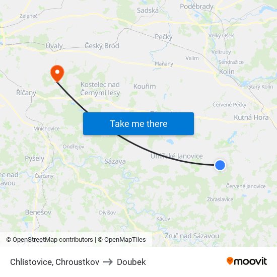 Chlístovice, Chroustkov to Doubek map