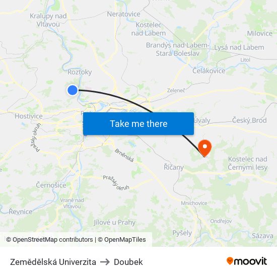 Zemědělská Univerzita to Doubek map