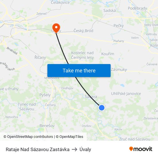 Rataje Nad Sázavou Zastávka to Úvaly map