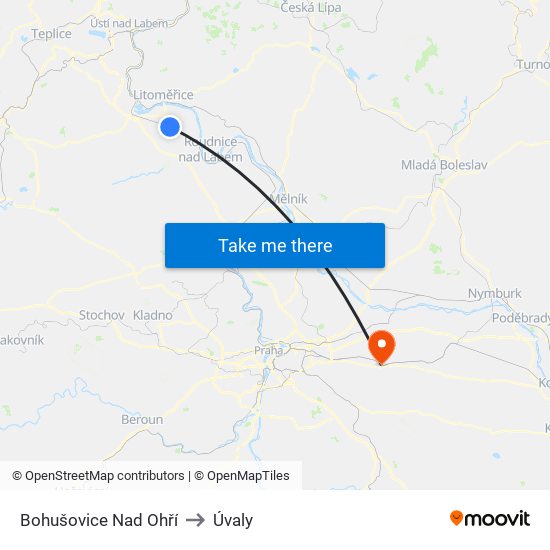 Bohušovice Nad Ohří to Úvaly map