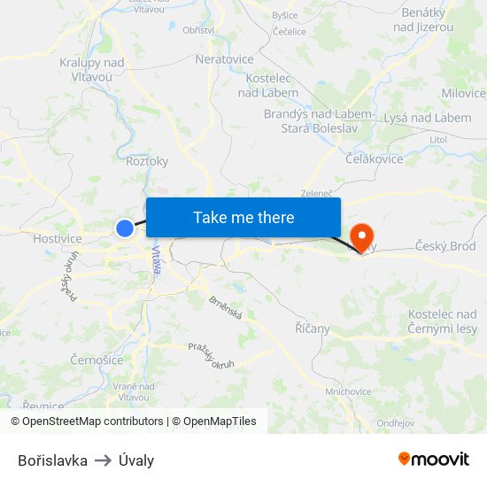 Bořislavka to Úvaly map