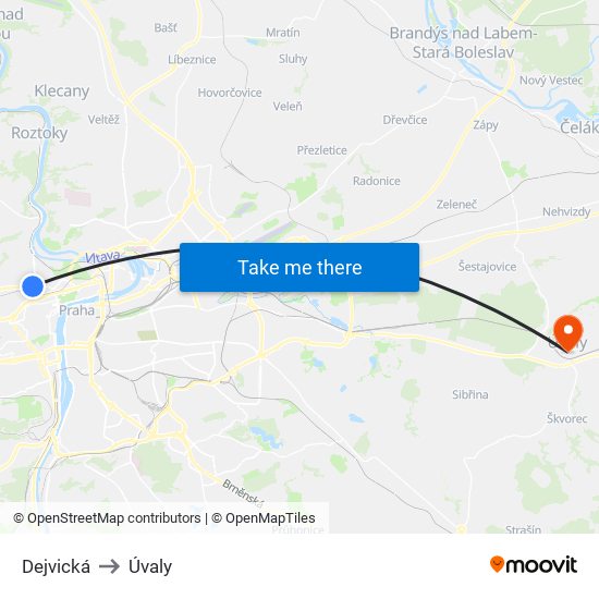 Dejvická to Úvaly map