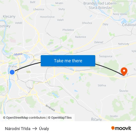 Národní Třída to Úvaly map