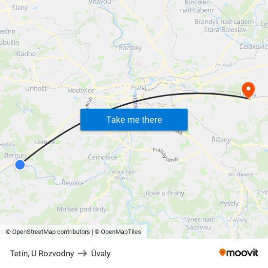 Tetín, U Rozvodny to Úvaly map