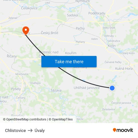 Chlístovice to Úvaly map