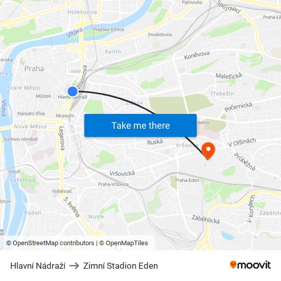 Hlavní Nádraží to Zimní Stadion Eden map