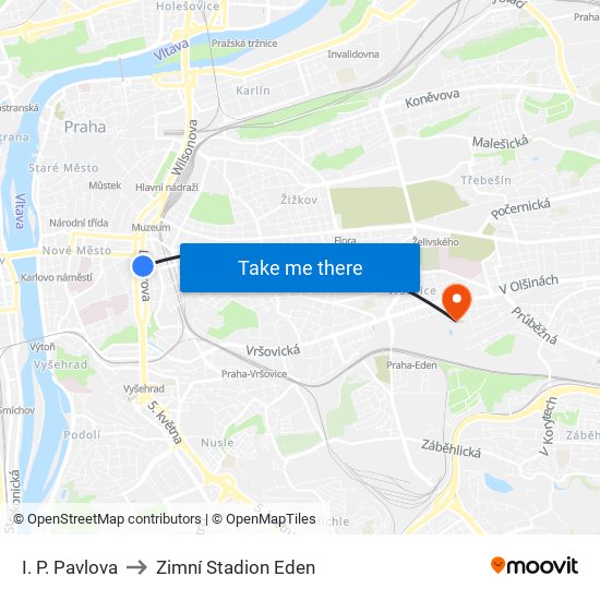 I. P. Pavlova to Zimní Stadion Eden map