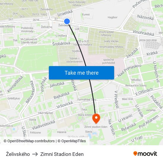 Želivského to Zimní Stadion Eden map