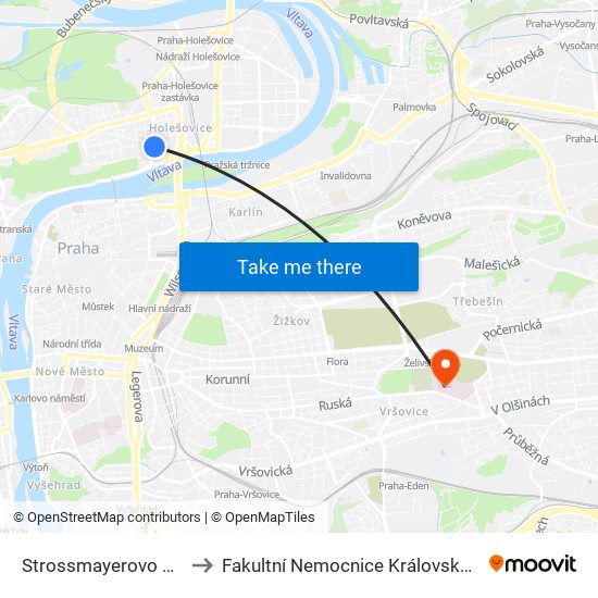 Strossmayerovo Náměstí (D) to Fakultní Nemocnice Královské Vinohrady map