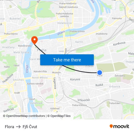 Flora to Fjfi Čvut map