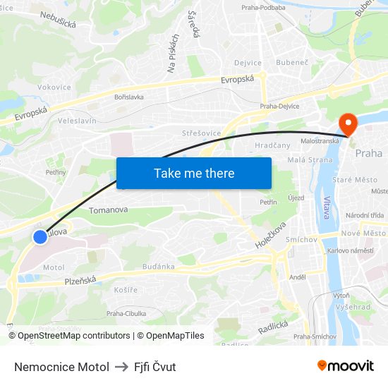 Nemocnice Motol to Fjfi Čvut map