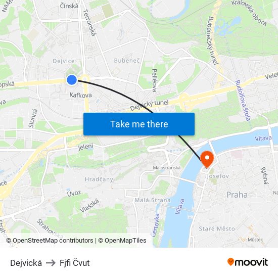 Dejvická to Fjfi Čvut map