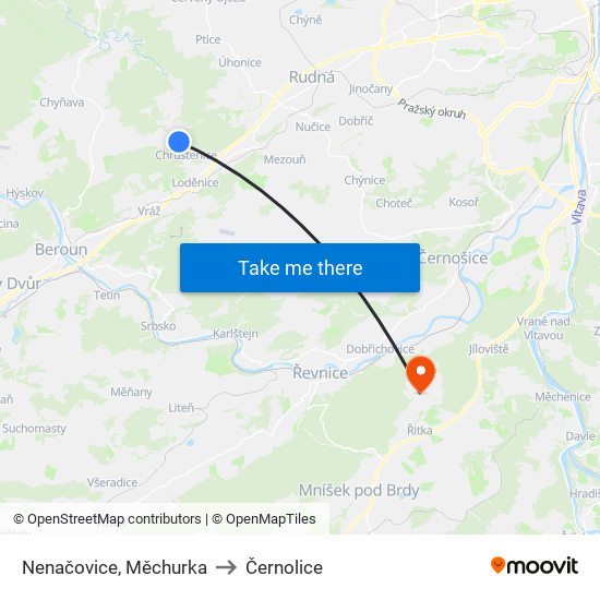 Nenačovice, Měchurka (A) to Černolice map