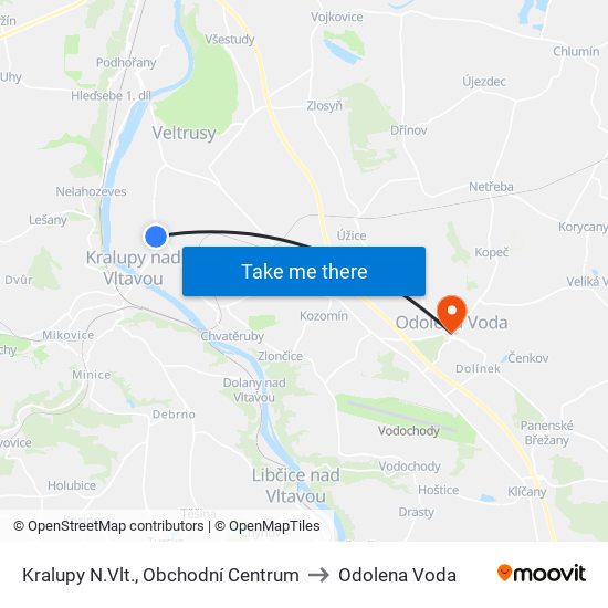 Kralupy N.Vlt., Obchodní Centrum to Odolena Voda map