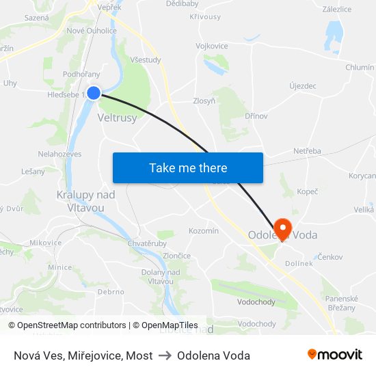 Nová Ves, Miřejovice, Most to Odolena Voda map