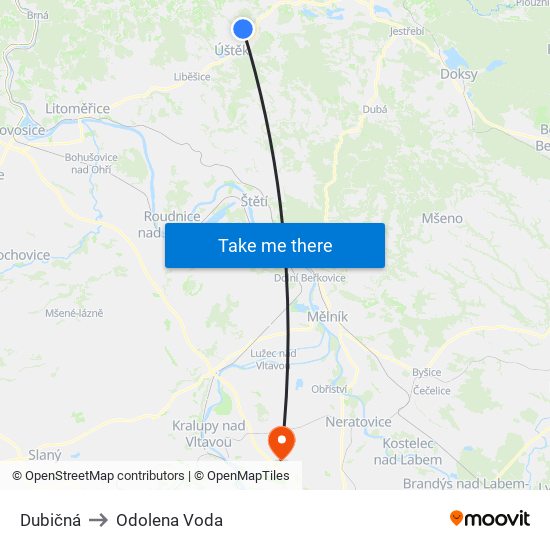 Dubičná to Odolena Voda map