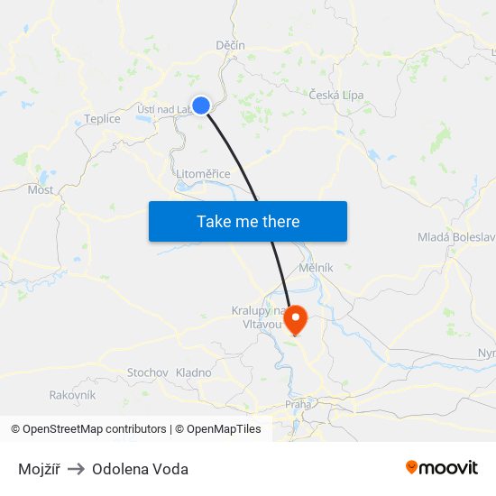 Mojžíř to Odolena Voda map