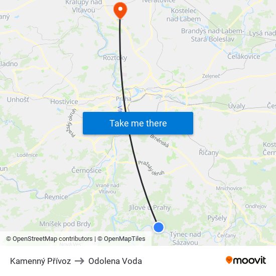 Kamenný Přívoz to Odolena Voda map