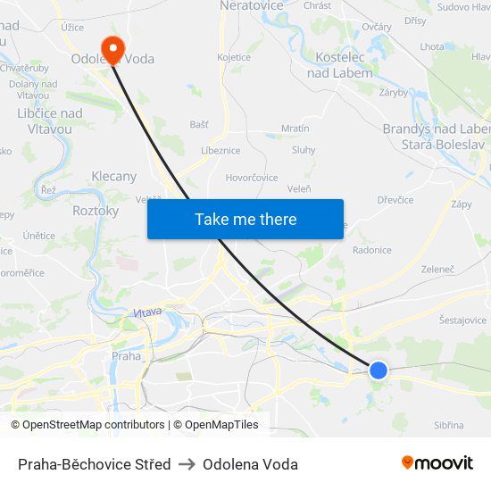 Praha-Běchovice Střed to Odolena Voda map