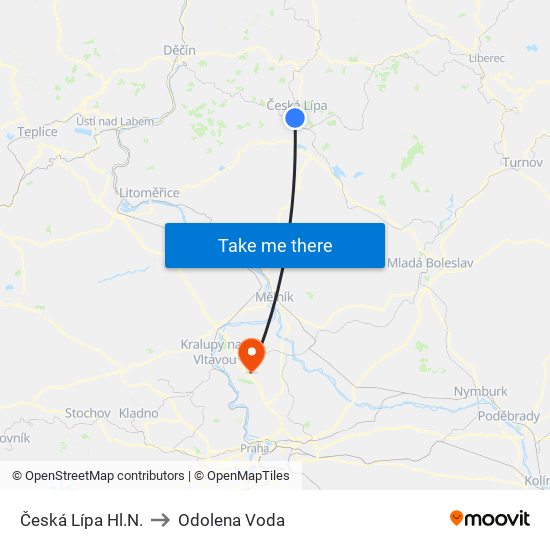 Česká Lípa Hl.N. to Odolena Voda map